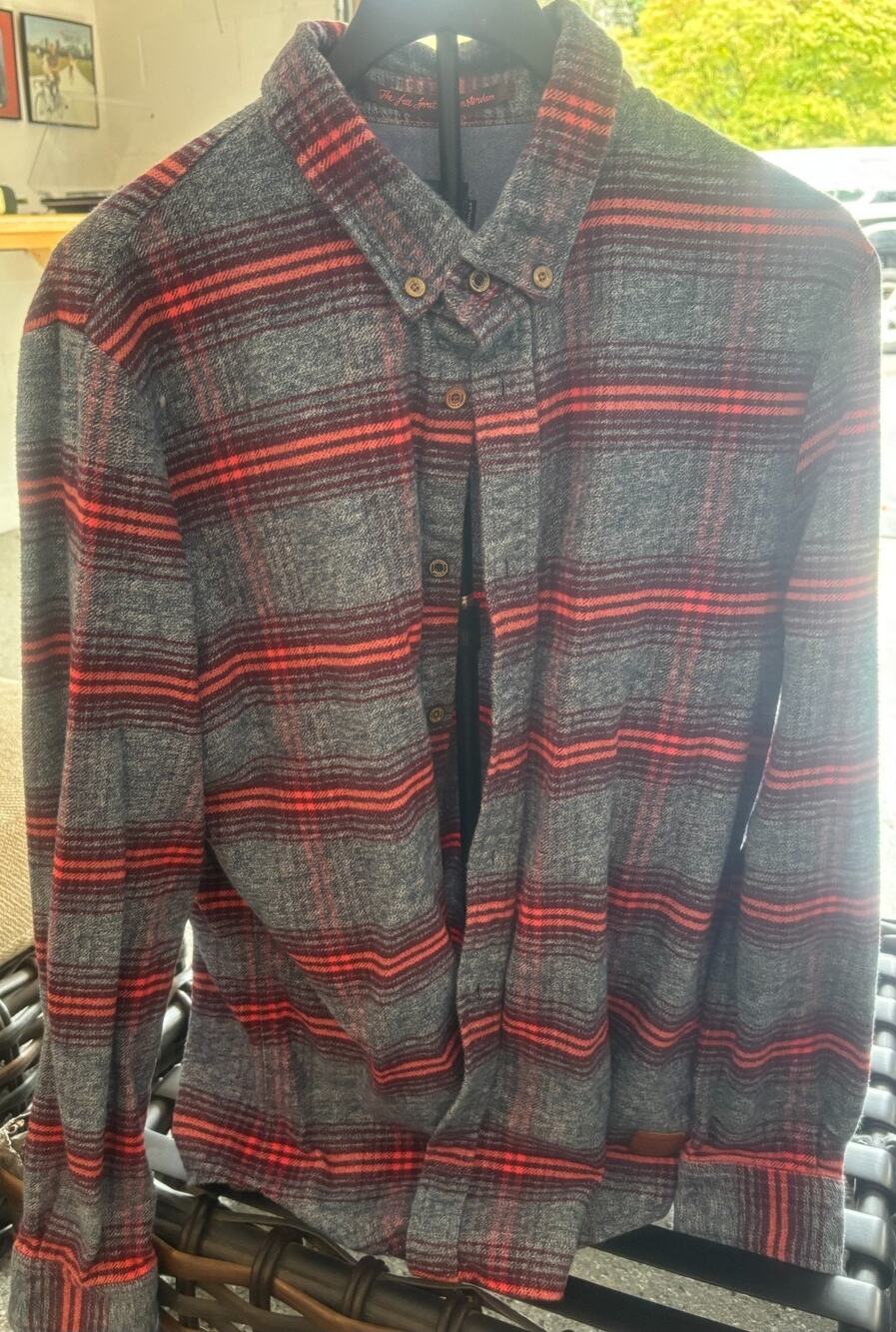 Scotch & Soda Amsterdam Men's Plaid Flannel Button Up Shirt Gray Red Regular